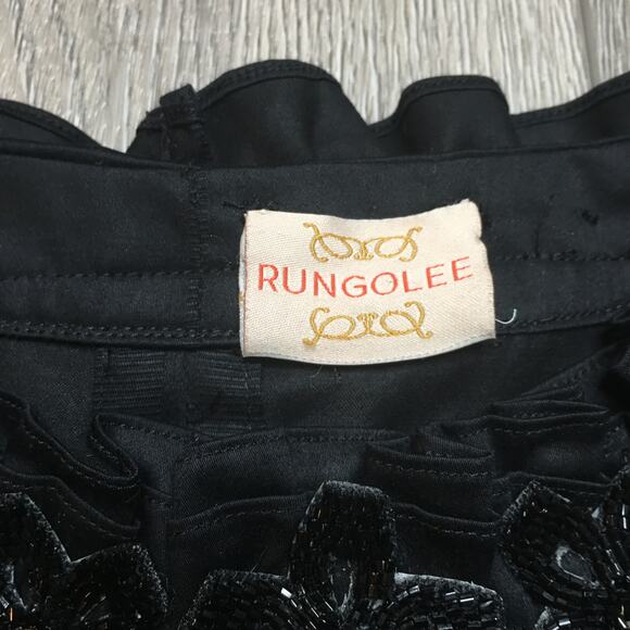 Rungolee Womens Beaded Embellished Floral Ruffled Tunic Blouse Black Relaxed Fit - Picture 3 of 10